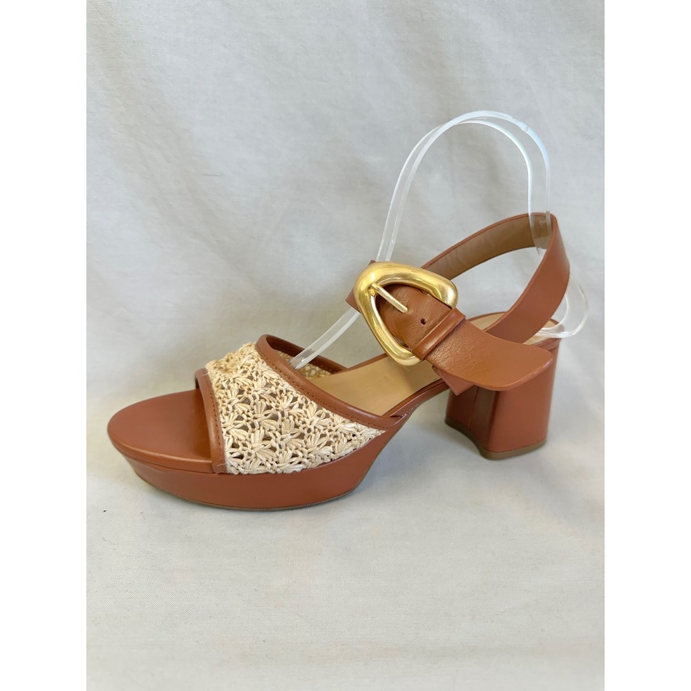 Aerosoles Chamber Leather Woven Cognac Brown Platform Sandals Womens 9.5 M